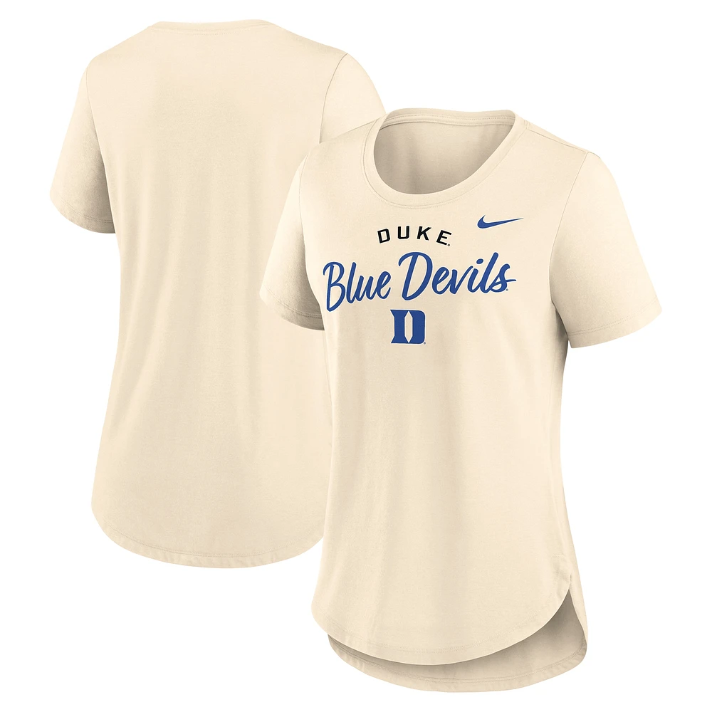 T-shirt Nike Tan Duke Blue Devils Tri-Blend pour femme avec logo script