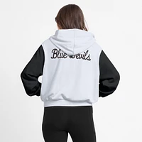 Sweat à capuche Nike blanc Duke Blue Devils Cropped Beyond Capability pour femme avec inscription en blocs de couleurs