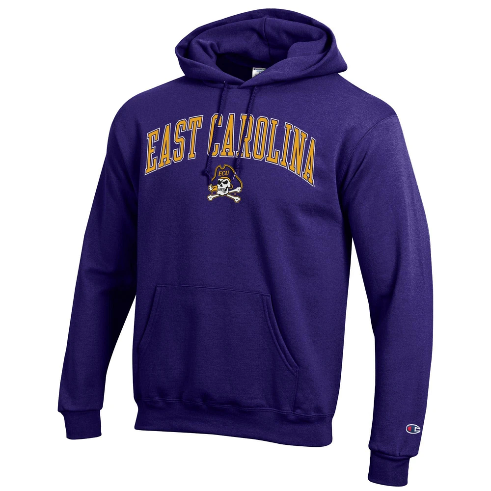 Men's Champion  Purple ECU Pirates Arch Over Logo Pullover Hoodie