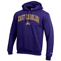 Men's Champion  Purple ECU Pirates Arch Over Logo Pullover Hoodie