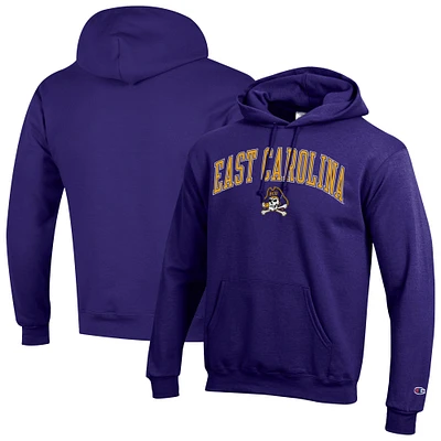 Men's Champion  Purple ECU Pirates Arch Over Logo Pullover Hoodie