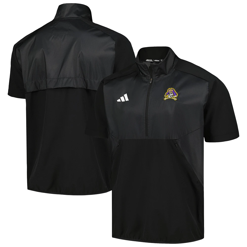 Veste adidas noire ECU Pirates Sideline AEROREADY raglan à manches courtes et quart de zip pour hommes