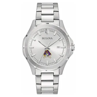 ECU Pirates Bulova Stainless Steel Classic Sport Watch - Silver