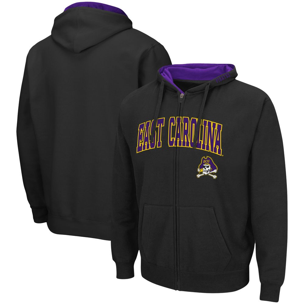 Men's Colosseum Black ECU Pirates Arch & Logo 3.0 Full-Zip Hoodie