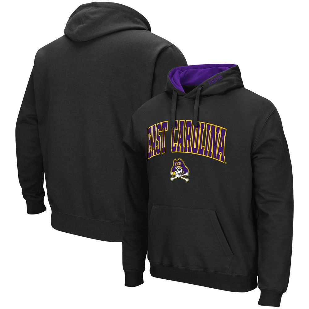 Men's Colosseum Black ECU Pirates Arch and Logo Pullover Hoodie