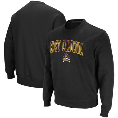 Men's Colosseum Black ECU Pirates Arch & Logo Tackle Twill Pullover Sweatshirt