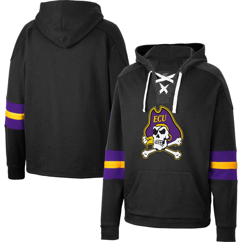 Men's Colosseum Black ECU Pirates Lace-Up 4.0 Pullover Hoodie