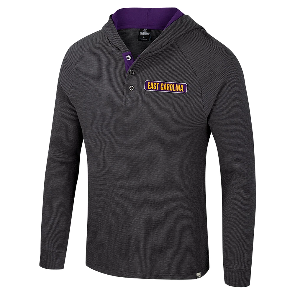 Men's Colosseum  Charcoal ECU Pirates Dujour Ralgan Long Sleeve Henley Hoodie T-Shirt