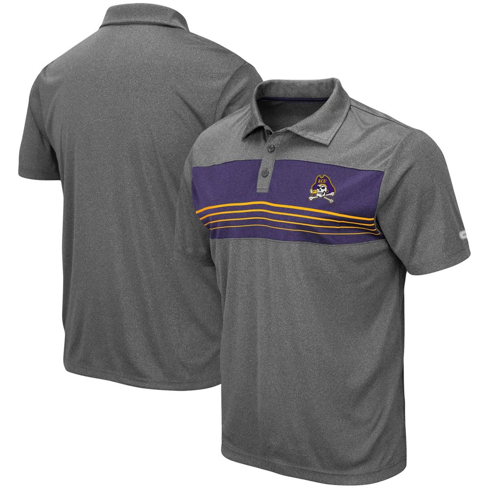 Men's Colosseum Heathered Charcoal ECU Pirates Smithers Polo