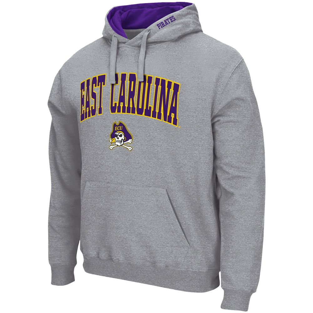 Men's Colosseum Heathered Gray ECU Pirates Arch and Logo Pullover Hoodie