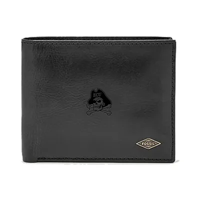 ECU Pirates Fossil Leather Ryan RFID Passcase Wallet - Black