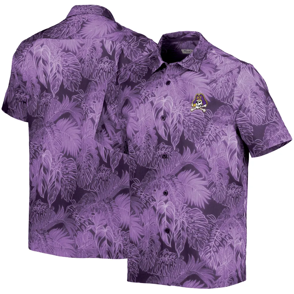 Men's Tommy Bahama Purple ECU Pirates Coast Luminescent Frond Camp IslandZone Button-Up Shirt