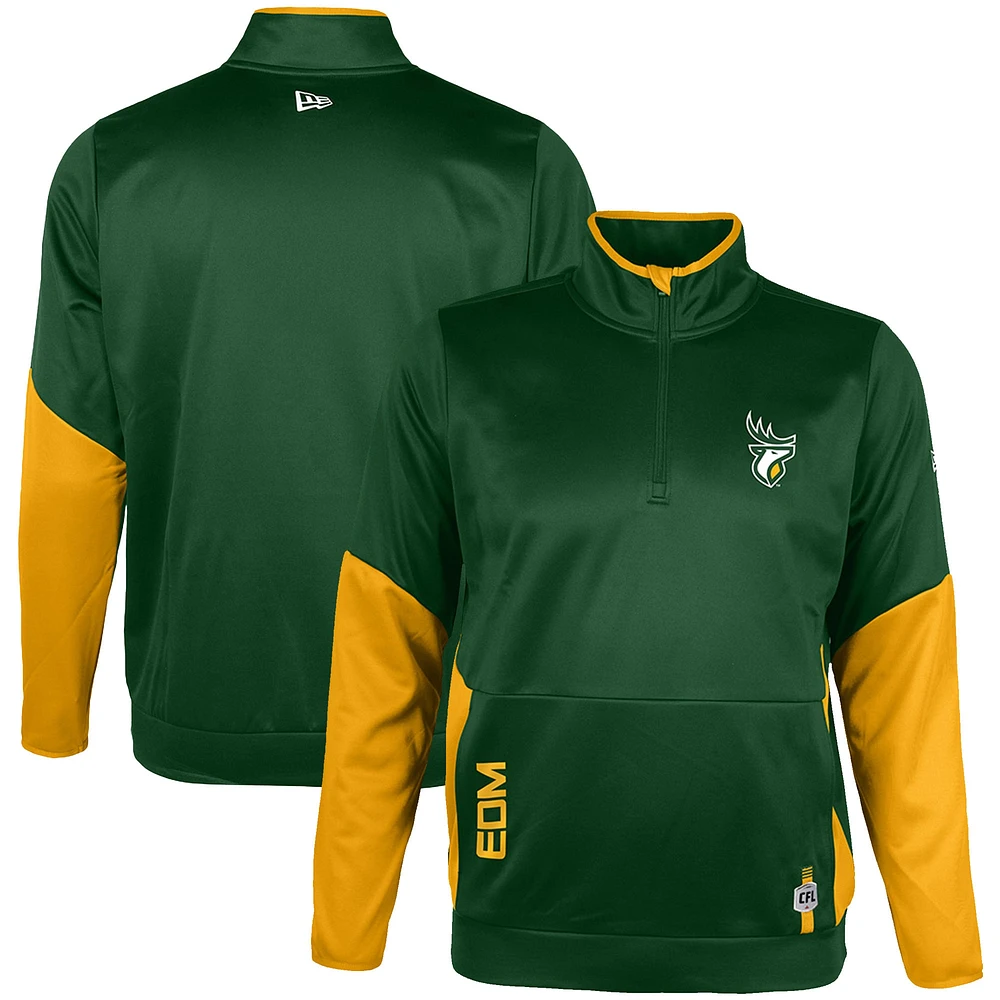 Men's New Era Dark Green Edmonton Elks Sideline Performance Fleece Quarter-Zip Top