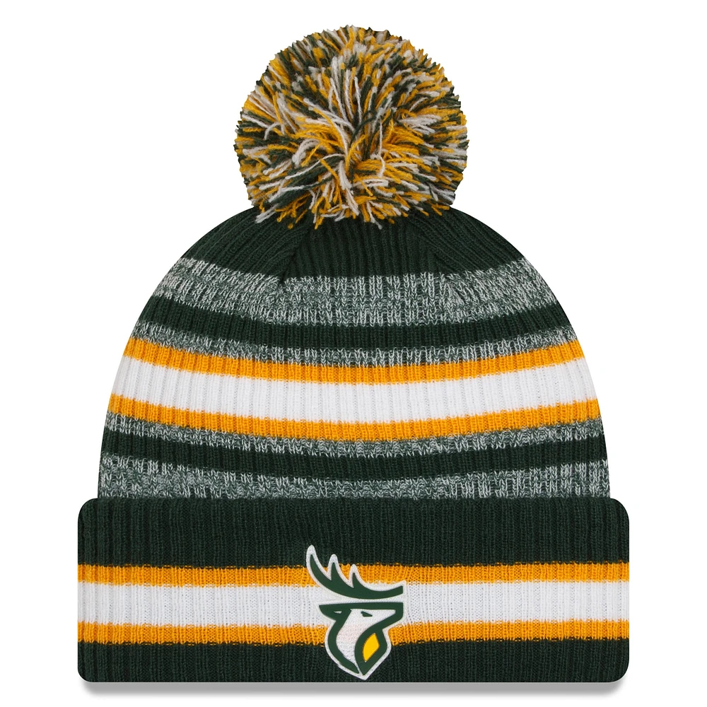 Bonnet en tricot vert à revers Edmonton Elks Sideline 6 Dart pour homme avec pompon New Era