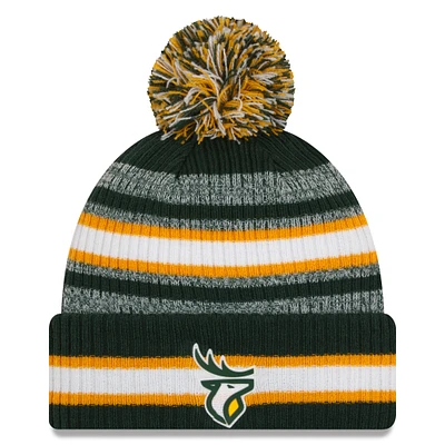 Bonnet en tricot vert à revers Edmonton Elks Sideline 6 Dart pour homme avec pompon New Era