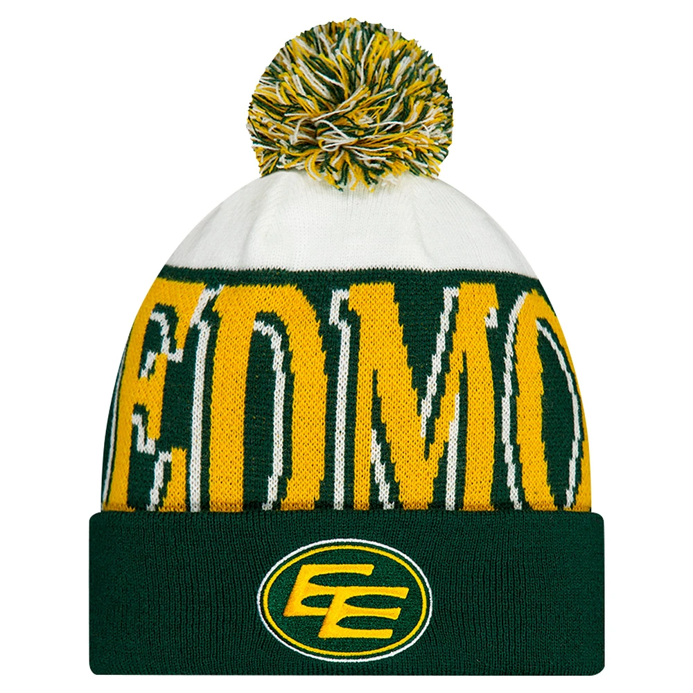 Bonnet tricoté à revers et pompon Turf Traditions Edmonton Elks vert New Era pour homme