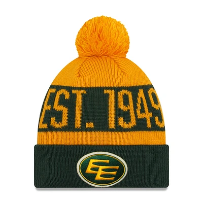 Bonnet en tricot à revers vert Edmonton Elks Turf Traditions New Era pour hommes avec pompon