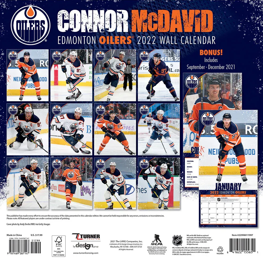 JON OILERS NONE CONNOR MCD 2022 12X12 LECTEUR MURAL CALENDRIER OFFCALWAL