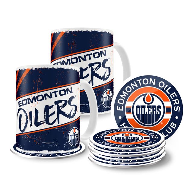 Oilers d'Edmonton 15 oz. Tasses et sous-verres classiques - Ensemble