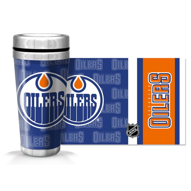 Oilers d'Edmonton 16oz. Tasse de voyage avec papier peint complet