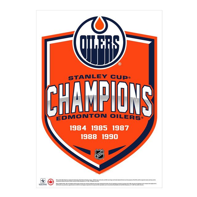 Edmonton Oilers 5-Time Stanley Cup Champions - 16'' x 22'' Repositionable Shield Decal