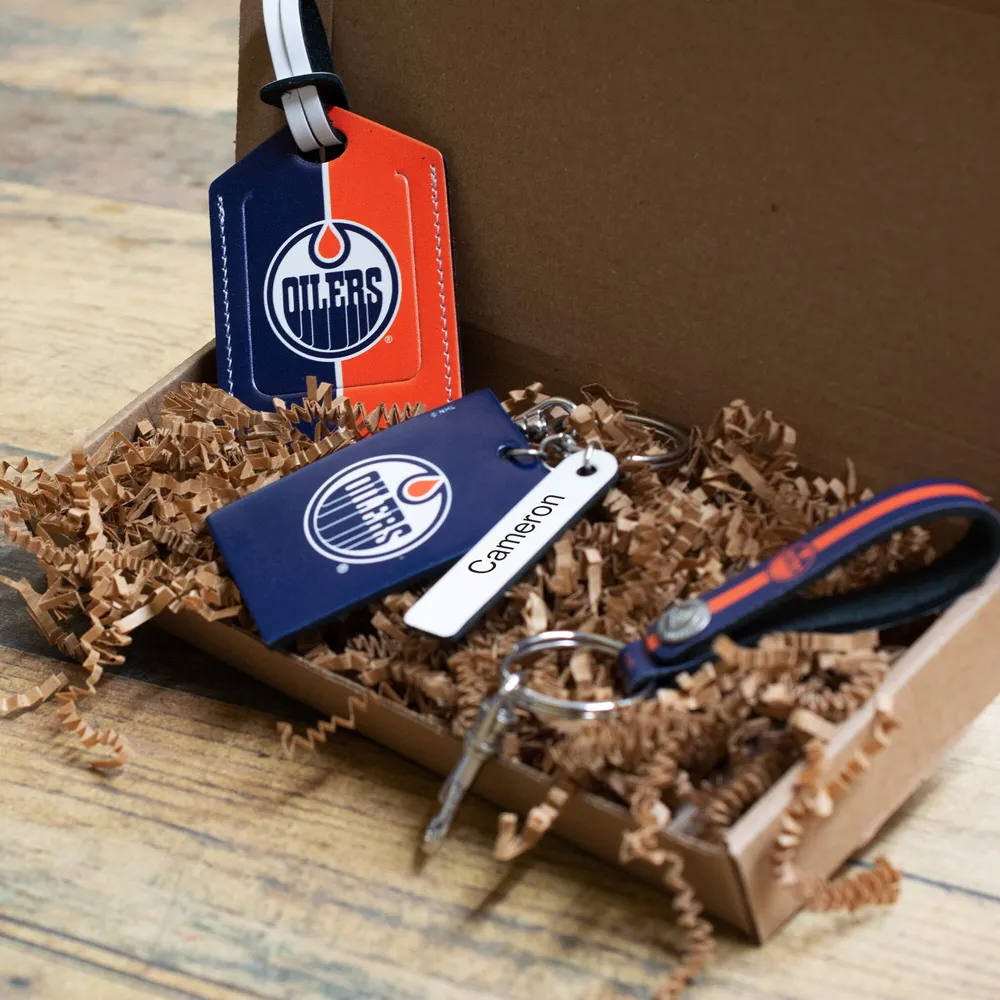 Edmonton Oilers - Coffret cadeau trois pièces en cuir avec étiquette personnalisée