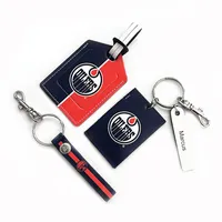 Edmonton Oilers - Coffret cadeau trois pièces en cuir avec étiquette personnalisée