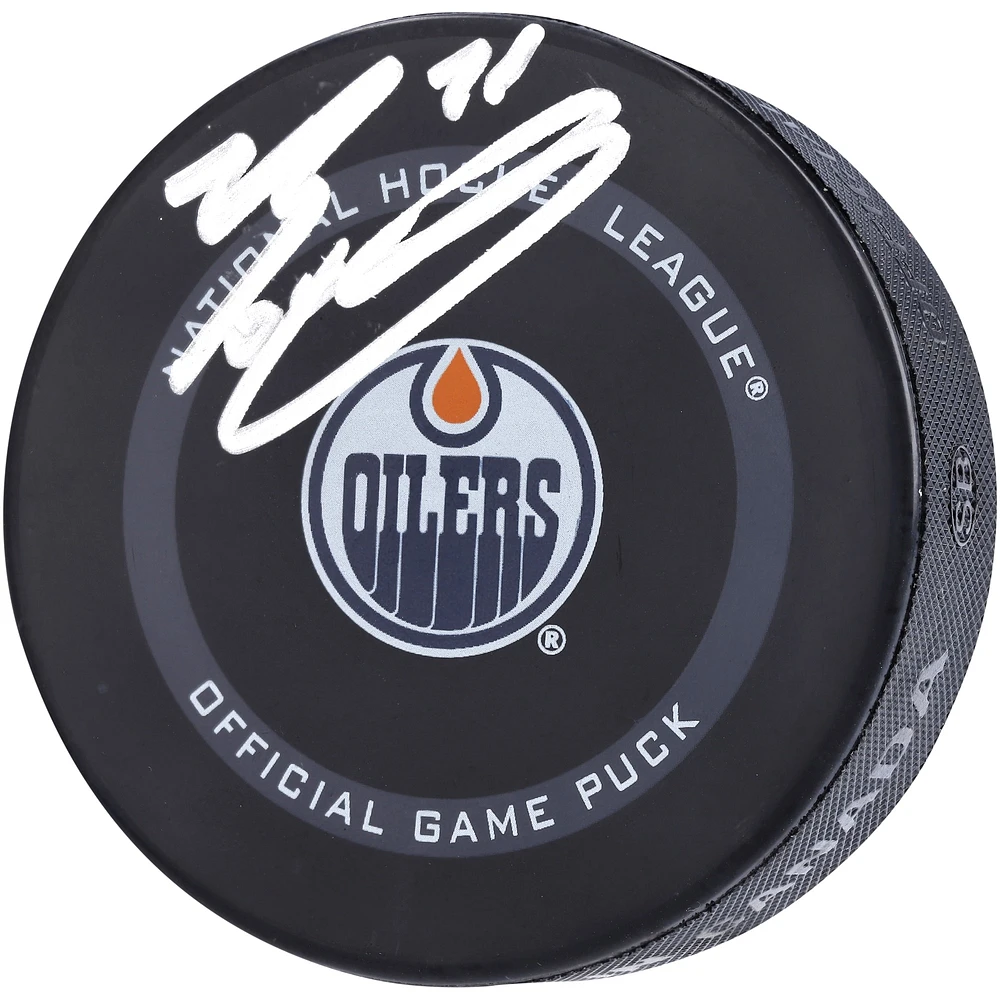 Evan Bouchard Edmonton Oilers Autographié 2021 Modèle Officiel Jeu Puck