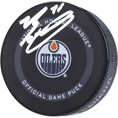 Evan Bouchard Edmonton Oilers Autographié 2021 Modèle Officiel Jeu Puck