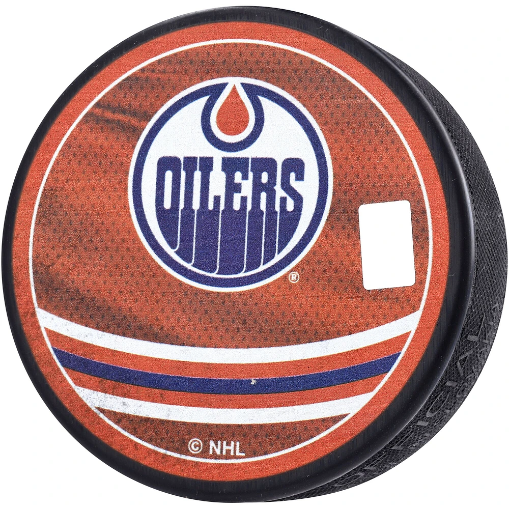 Rondelle de hockey rétro inversée autographiée par Evan Bouchard des Oilers d'Edmonton 2022-23