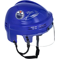 Casque miniature bleu autographié par Evan Bouchard des Oilers d'Edmonton