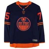 Maillot Breakaway autographié par Evan Bouchard, bleu marine, des Oilers d'Edmonton
