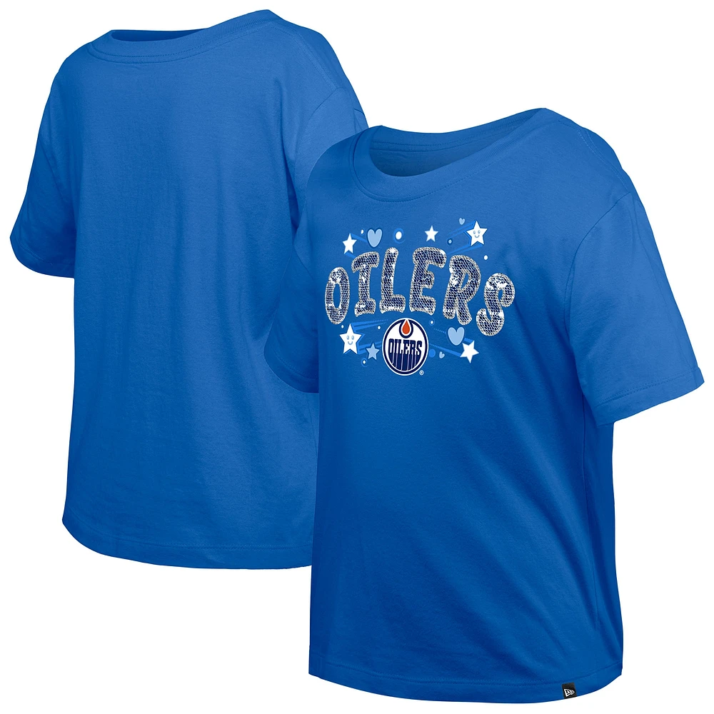 T-shirt à paillettes rabat Royal Edmonton Oilers de New Era pour fille