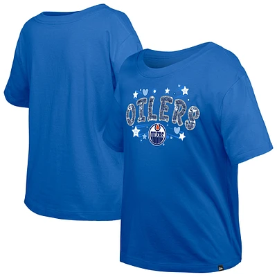T-shirt à paillettes rabat Royal Edmonton Oilers de New Era pour fille