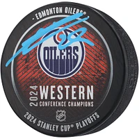 Leon Draisaitl Edmonton Oilers 2024 Western Conference Champions Autographed Hockey Puck