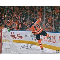 Leon Draisaitl Edmonton Oilers Autographed 16" x 20" Orange Jersey Goal Celebration Photograph