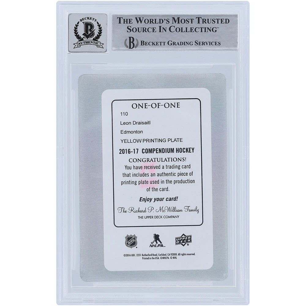 Leon Draisaitl Edmonton Oilers Autographed 2016-17 Upper Deck Compendium Yellow Printing Plate #110 #1/1 Beckett Fanatics Witnessed Authenticated 10 Card 