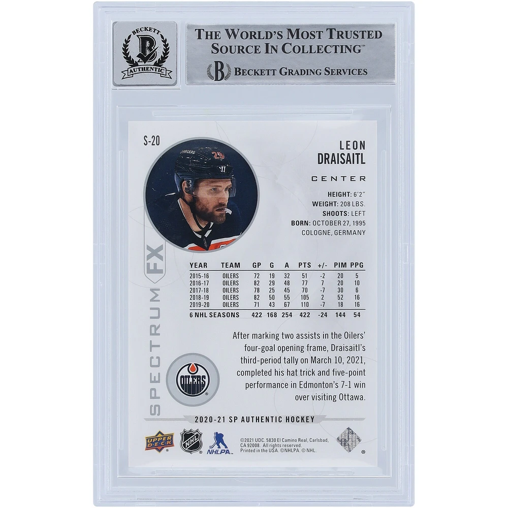 Leon Draisaitl Edmonton Oilers Autographed 2020-21 Upper Deck SP Authentic Spectrum FX Black #S-20 #1/1 Beckett Fanatics Witnessed Authenticated 9/10 Card 