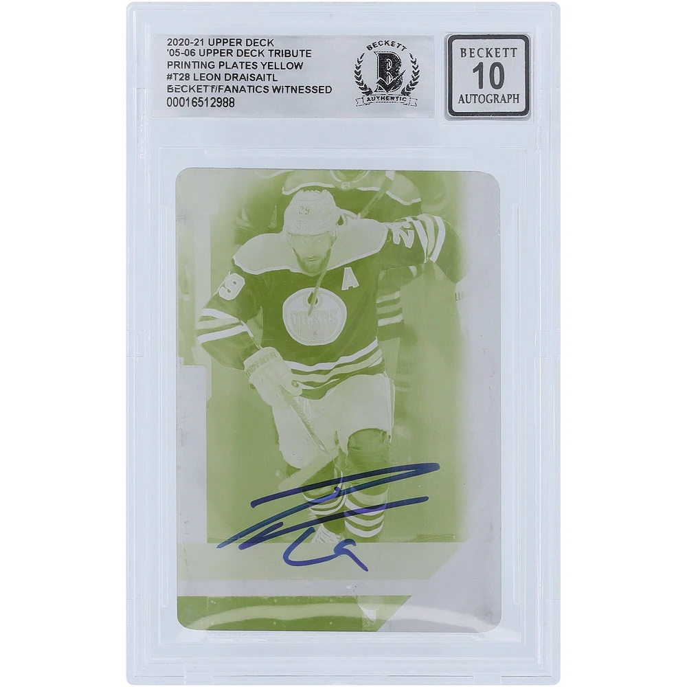 Leon Draisaitl Edmonton Oilers Autographed 2020-21 Upper Deck UD '05-06 Tribute Yellow Printing Plate #T-28 #1/1 Beckett Fanatics Witnessed Authenticated 10 Card 