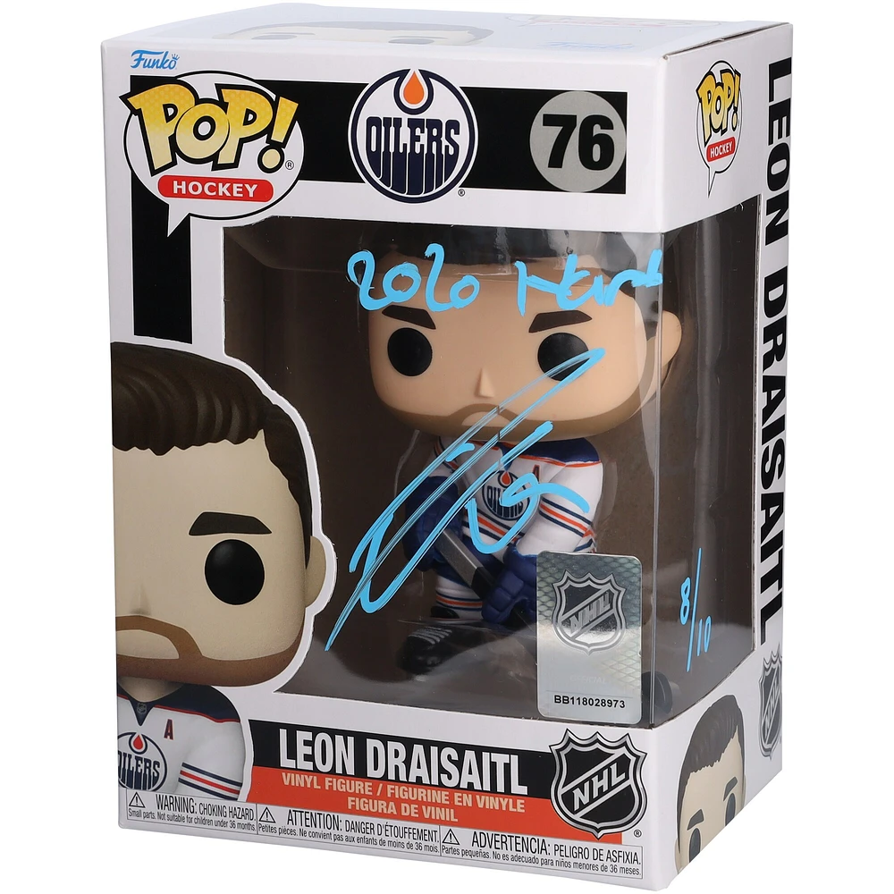 Leon Draisaitl Edmonton Oilers Autographed White Jersey Funko Pop! Vinyl Figure with "2020 Hart" Inscription - Limited Edition of 10