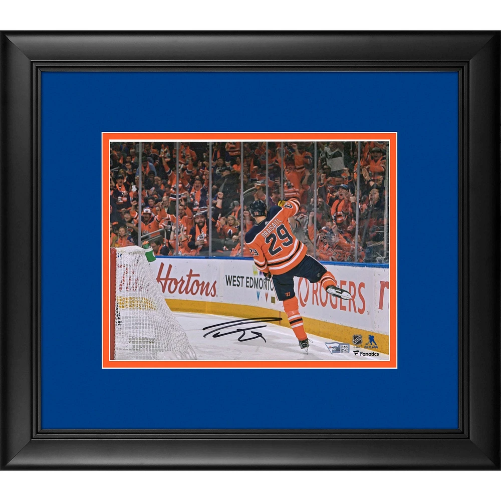 Leon Draisaitl Edmonton Oilers Framed Autographed 8" x 10" Orange Jersey Goal Celebration Photograph