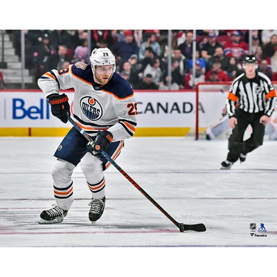 Leon Draisaitl Edmonton Oilers Unsigned White Jersey Skating Photograph