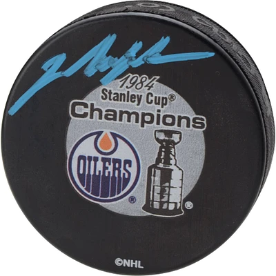 Mark Messier Edmonton Oilers Autographed 1984 Stanley Cup Champions Logo Hockey Puck