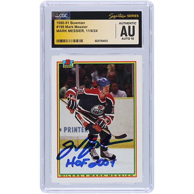 Mark Messier Edmonton Oilers Autographed 1990-91 Bowman #199 CGC Fanatics Witnessed Authenticated Auto 10 Card with "HOF 2007" Inscription
