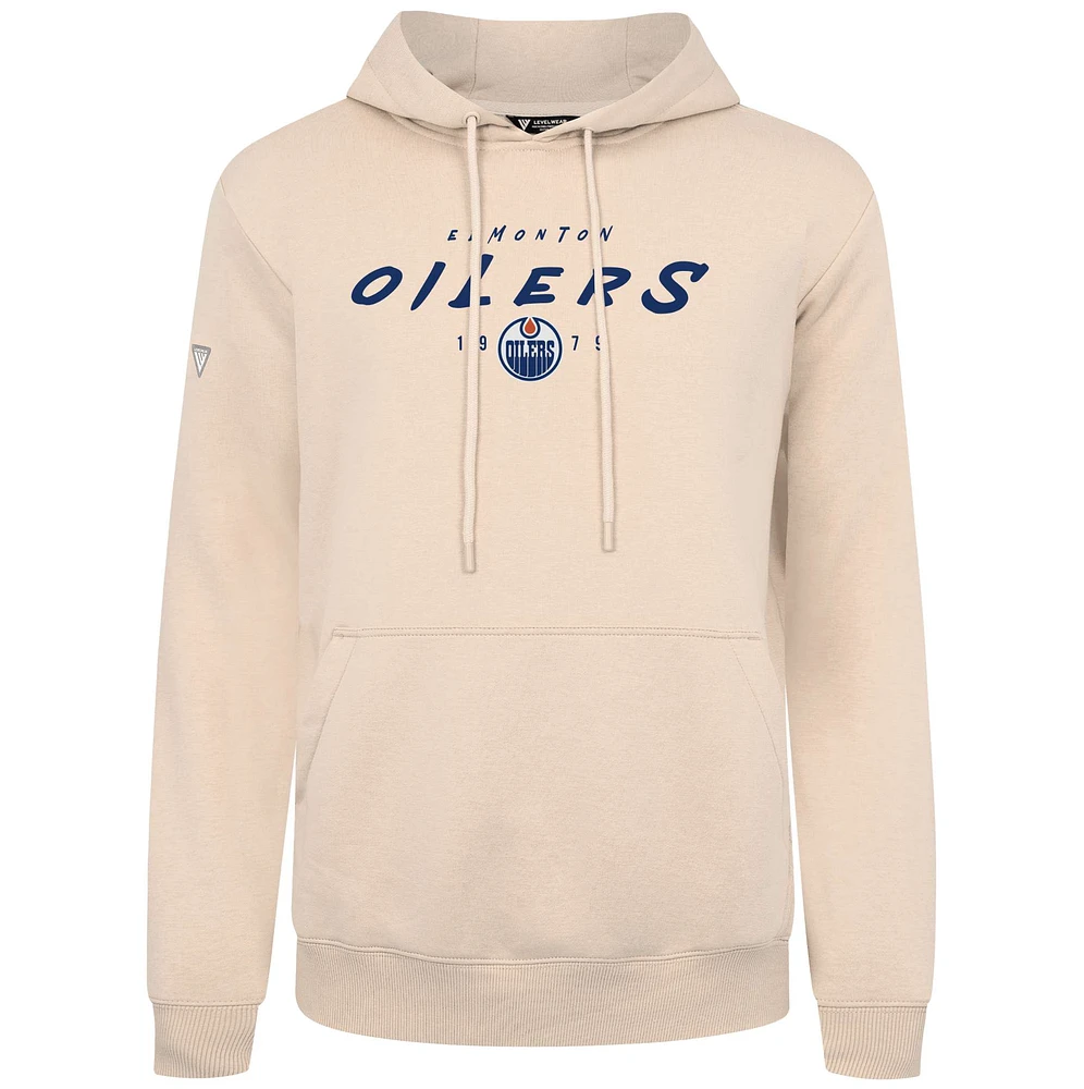 Sweat à capuche crème Levelwear pour homme, motif rayé sur le podium des Oilers d'Edmonton