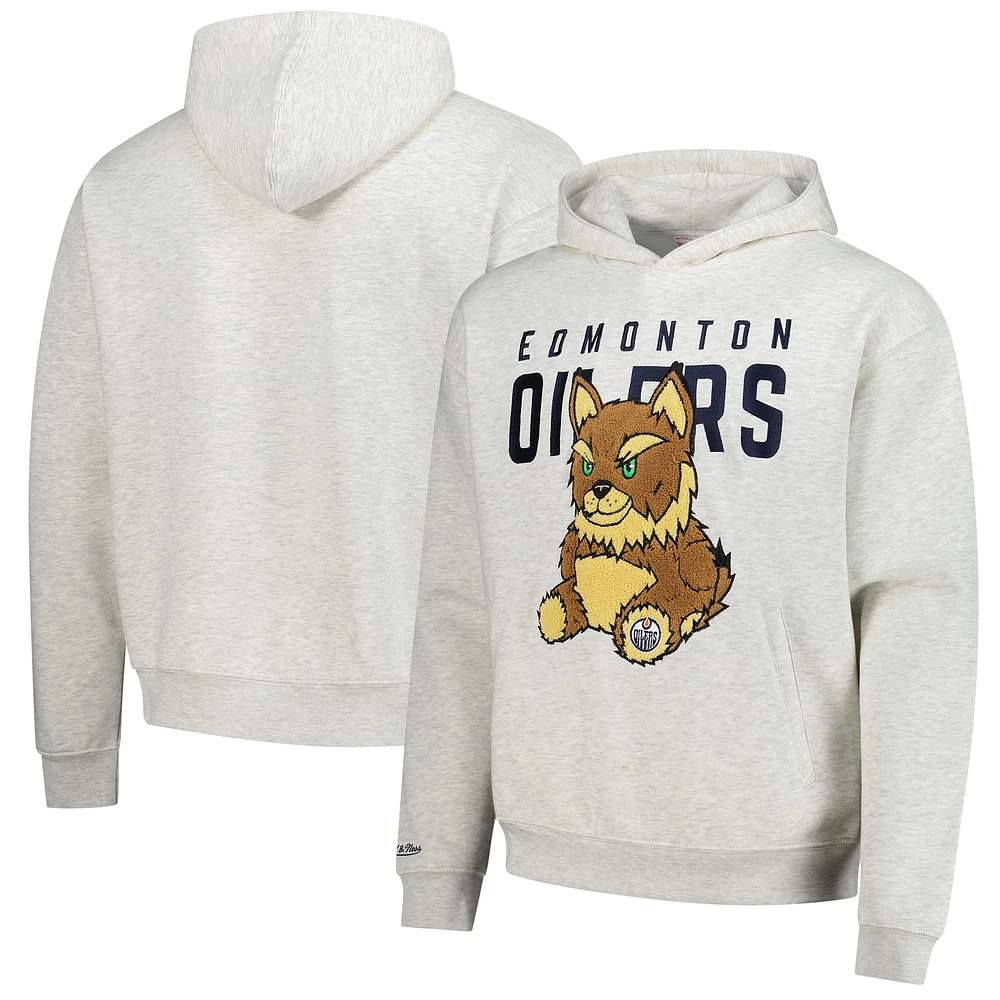 Men's Mitchell & Ness  Oatmeal Edmonton Oilers Plush Doll Pullover Hoodie