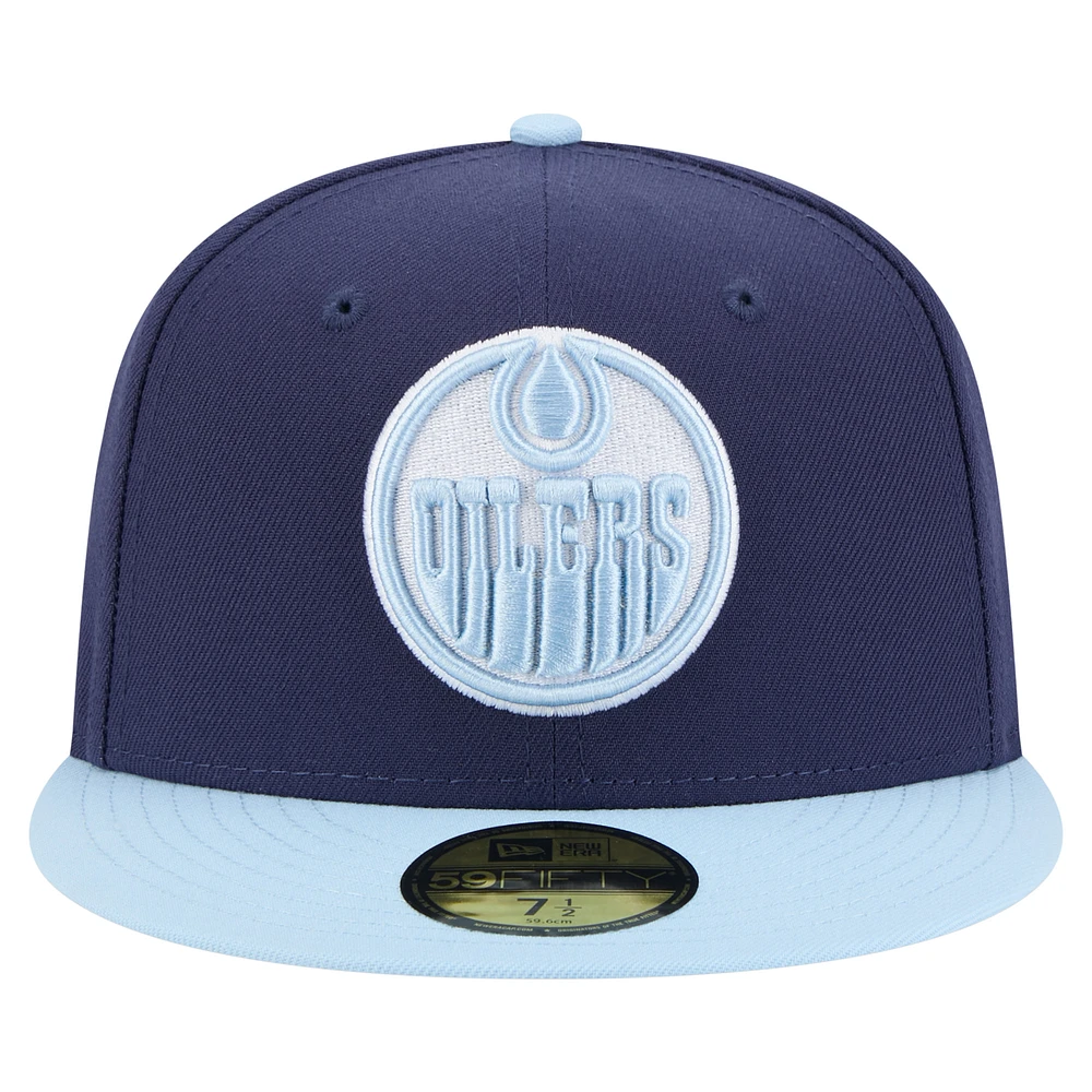 Men's New Era  Navy/Light Blue Edmonton Oilers Color Pack Two-Tone 59FIFTY Fitted Hat