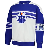 Men's Starter  White Edmonton Oilers Defense Fleece Crewneck Pullover Sweatshirt