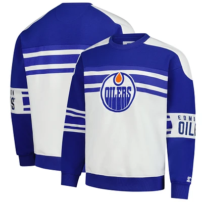 Men's Starter  White Edmonton Oilers Defense Fleece Crewneck Pullover Sweatshirt