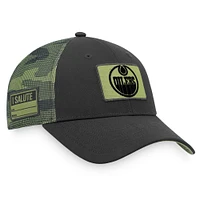 Casquette ajustable Fanatics noire/camouflage pour homme des Oilers d'Edmonton à l'effigie des militaires